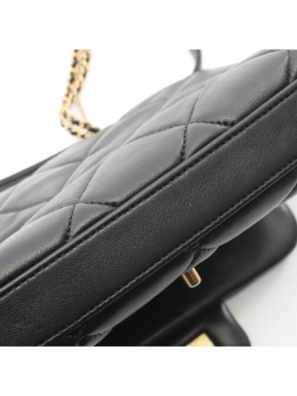 Chanel Shoulder Bag Quilted Small Flap Chain Black Lambskin